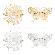 4Pcs 4 Style Butterfly & Flower Brooch, 201 Stainless Steel Lapel Pin for Backpack Clothes, Nickel Free & Lead Free, Golden & Stainless Steel Color, 33~42.5x42.5~54.5x7mm, Pin: 0.7mm, 1pc/style(JEWB-DC0001-01)