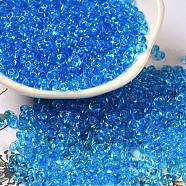 Transparent Colours Glass Seed Beads, Fringe Teardrop Beads, Dodger Blue, 6/0, 4~4.5x3~3.5x4~4.5mm, Hole: 1~1.2mm, about 5625pcs/pound(SEED-P006-02A-08)