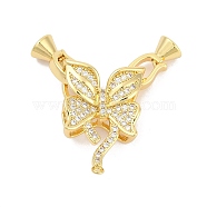 Brass Micro Pave Clear Cubic Zirconia Fold Over Clasps, Butterfly, Real 18K Gold Plated, 34.5mm(KK-M311-16G)