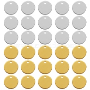 30Pcs 2 Colors Brass Charms, Stamping Blank Tag, Flat Round, Mixed Color, 12x1mm, Hole: 1.2mm, 15pcs/color(KK-SZ0001-32)