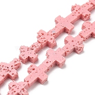 Synthetic Lava Rock Beads Strands, Dyed, Cross, Pearl Pink, 11x9x3mm, Hole: 1mm, about 34pcs/strand, 14.96''(38cm)(G-B087-01A-04)