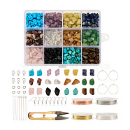 Beadthoven DIY Earring Making Kits, inlcude Gemstone Chip Bead, Copper Wire, Elastic Crystal Thread, Brass Earring Hook & Pin, Zinc Alloy Clasp, 304 Stainless Steel Earring Setting and Steel Scissors, Mixed Color, 5~8x5~8mm, Hole: 1mm, 180g/set(DIY-BT0001-18)