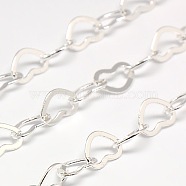 Brass Heart Link Chains, Soldered, with Spool, Silver Color Plated, 6x0.5mm, about 82.02 Feet(25m)/roll(CHC-L019B-38S)