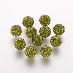 10mm GreenYellow Round Polymer Clay+Glass Rhinestone Beads(RB-K050-10mm-C06)