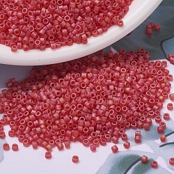 MIYUKI Delica Beads Small, Cylinder, Japanese Seed Beads, 15/0, (DBS0856) Matte Transparent Red Orange AB, 1.1x1.3mm, Hole: 0.7mm, about 3500pcs/10g(X-SEED-J020-DBS0856)