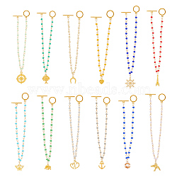 Tibetan Style Alloy Pendant Wedding Cake Pull, Party Decorations, with Glass Beads and Toggle Clasps, Mixed Shapes, Mixed Color, 260mm, 12 style, 1pc/style, 12pcs/box(AJEW-AB00094)