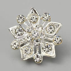 Crystal Rhinestone Flower Lapel Pin, Alloy Exquisite Brooch for Women, Silver, 23x21.5x7mm, Pin: 0.9mm(JEWB-WH0010-36A)