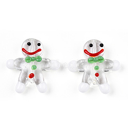 Gingerbread Man Handmade Lampwork Beads, Clear, 27.5~28.5x23.5~24.5x7.5~8mm, Hole: 1.2mm(LAMP-G150-04C)