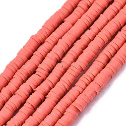 Handmade Polymer Clay Beads Strand, Flat Round, Orange Red, 3x0.8mm, Hole: 1mm, about 473~494pcs/strand, 17.52 inch~17.99 inch(44.5~45.5cm)(CLAY-T018-03)