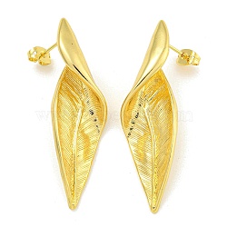 Rack Plating Twist Brass Stud Earrings, Cadmium Free & Lead Free, Real 18K Gold Plated, 50x15.5mm(EJEW-I313-13G)