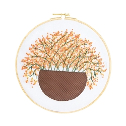 Gypsophila Pattern DIY Embroidery Kit, including Embroidery Needles & Thread, Cotton Linen Cloth, Sandy Brown, 290x290mm(DIY-P077-051)