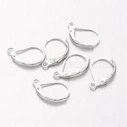 Platinum Plated Brass Leverback Earring Findings, with Loop, Nickel Free, 15x10mm, Hole: 1mm(X-KK-H670-N-NF)