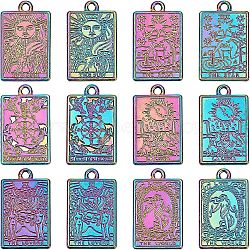 12Pcs 6 Style Rack Plating Rainbow Color Alloy Pendants, Cadmium Free & Nickel Free & Lead Free, Tarot Charms, 23.5x14.5x1.5mm, Hole: 1.8mm, 2pcs/style(FIND-CA0004-52)