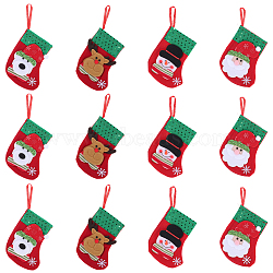 12Pcs 4 Styles Cloth Christmas Stocking Gift Bag Pendant Decoration, for Christmas Tree Hanging Decoration, Mixed Shapes, 160x120mm, 3pcs/style(FIND-SP0020-60B)