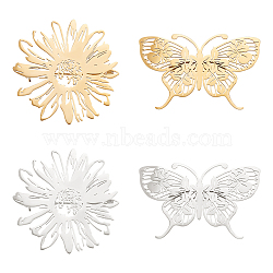 4Pcs 4 Style Butterfly & Flower Brooch, 201 Stainless Steel Lapel Pin for Backpack Clothes, Nickel Free & Lead Free, Golden & Stainless Steel Color, 33~42.5x42.5~54.5x7mm, Pin: 0.7mm, 1pc/style(JEWB-DC0001-01)