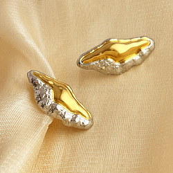 304 Stainless Steel Two Tone Stud Earrings, Golden & Stainless Steel Color, Shell Shape, 30.5x14mm(EJEW-G422-04GP-01)