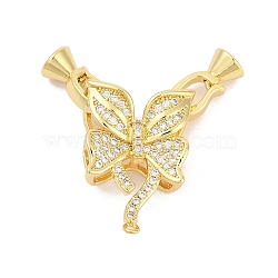 Brass Micro Pave Clear Cubic Zirconia Fold Over Clasps, Butterfly, Real 18K Gold Plated, 34.5mm(KK-M311-16G)