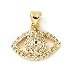 Rack Plating Brass Micro Pave Cubic Zirconia Pendants, Cadmium Free & Lead Free, Long-Lasting Plated, Evil Eye, Real 18K Gold Plated, 12.5x16x4mm, Hole: 5x3.5mm(KK-P241-03G)