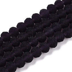 Transparent Glass Beads Strands, Faceted, Frosted, Rondelle, Purple, 6x4.5mm, Hole: 1.4mm, about 84~85pcs/strand, 41.5~42cm(EGLA-A044-T6mm-MD15)