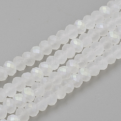 Electroplate Glass Beads Strands, Faceted, Half Plated, Matte Style, Rondelle, Clear AB, 6x4.5mm, Hole: 1mm, about 87~90pcs/strand, 15.7 inch(X-EGLA-S141-6mm-01E)