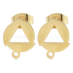 Round with Hollow Triangle Ion Plating(IP) 304 Stainless Steel Stud Earring Findings, with Loop, Golden, 11x9.5mm, Hole: 1.2mm, Pin: 0.8x11mm(STAS-I206-108G)