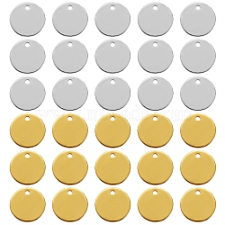 30Pcs 2 Colors Brass Charms, Stamping Blank Tag, Flat Round, Mixed Color, 12x1mm, Hole: 1.2mm, 15pcs/color(KK-SZ0001-32)