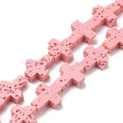 Synthetic Lava Rock Beads Strands, Dyed, Cross, Pearl Pink, 11x9x3mm, Hole: 1mm, about 34pcs/strand, 14.96''(38cm)(G-B087-01A-04)