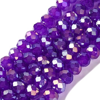 Baking Electroplate Glass Beads Strands, AB Color, Faceted, Round, Blue Violet, 8x6mm, Hole: 1mm, about 63~65pcs/strand, 15.75''(39~40cm)