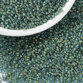 MIYUKI Round Rocailles Beads, Japanese Seed Beads, (RR3743) Fancy Lined Aqua Green, 15/0, 1.5mm, Hole: 0.7mm, about 5555pcs/bottle, 10g/bottle
