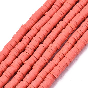 Handmade Polymer Clay Beads Strand, Flat Round, Orange Red, 3x0.8mm, Hole: 1mm, about 473~494pcs/strand, 17.52 inch~17.99 inch(44.5~45.5cm)