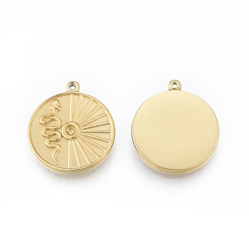 Ion Plating(IP) 304 Stainless Steel Pendant Rhinestone Settings, Flat Round with snake, Real 14K Gold Plated, Fit for 1.8mm Rhinestone, 17x15x2mm, Hole: 1mm