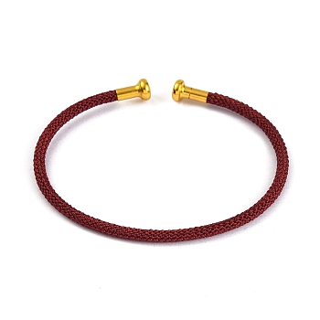 Braided Carbon Steel Wire Bracelet Making, with Golden Plated Brass End Caps, Dark Red, 0.25cm, Inner Diameter: 2-3/8 inch(6.1cm)