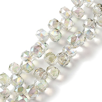 Half Rainbow Plated Electroplate Beads Strands, Faceted, Rondelle, Honeydew, 8x6mm, Hole: 1.2mm, about 96~98pcs/strand, 20.47~20.87''(52~53cm)