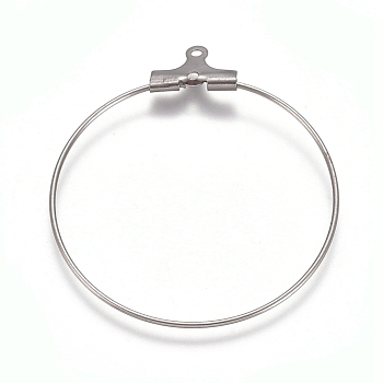 304 Stainless Steel Wire Pendants, Hoop Earring Findings, Ring, Stainless Steel Color, 22 Gauge, 35.5x31x0.6mm, Hole: 1mm