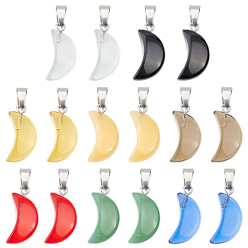 SUPERFINDINGS 48Pcs 8 Colors Transparent & Imitation Jade Spray Painted Glass Pendants, with Platinum Plated Brass Bails, Crescent Moon, Mixed Color, 21.5x10.5x6mm, Hole: 4mm, 6pcs/color