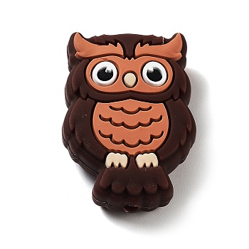 Owl Food Grade Silicone Focal Beads, Chewing Beads For Teethers, DIY Nursing Necklaces Making, Chocolate, 30x20.5x9mm, Hole: 2mm