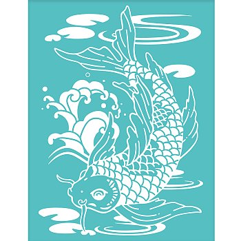 Self-Adhesive Silk Screen Printing Stencil, for Painting on Wood, DIY Decoration T-Shirt Fabric, Turquoise, Lotus Pattern, 195x140mm