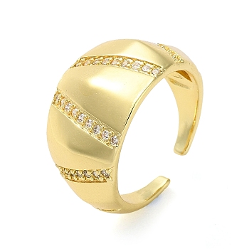 Plating Brass Micro Pave Cubic Zirconia Open Cuff Rings, Real 18K Gold Plated, Adjustable