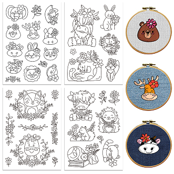 4 Sheets 11.6x8.2 Inch Stick and Stitch Embroidery Patterns, Non-woven Fabrics Water Soluble Embroidery Stabilizers, Animals, 297x210mmm