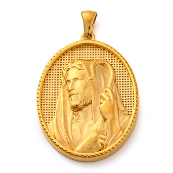 Religion Golden Tone 304 Stainless Steel Pendants, Oval Charm, Jesus, 40x26x5mm, Hole: 4.8x3mm