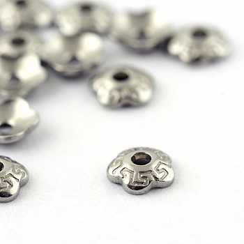 304 Stainless Steel Bead Caps, Flower, 5-Petal, Stainless Steel Color, 4x1.5mm, Hole: 1mm