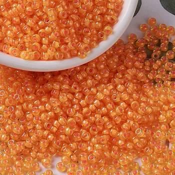 MIYUKI Round Rocailles Beads, Japanese Seed Beads, (RR385) Fancy Lined Orange, 8/0, 3mm, Hole: 1mm, about 422~455pcs/10g