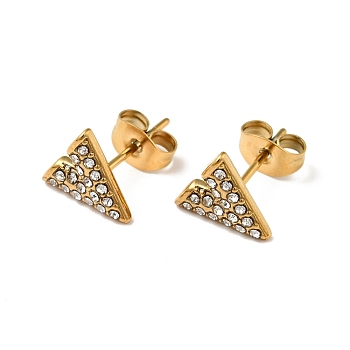 Crystal Rhinestone Triangle Stud Earrings with 316 Surgical Stainless Steel Pins, Ion Plating(IP) 304 Stainless Steel Jewelry for Women, Golden, 9x9.5mm, Pin: 0.8mm