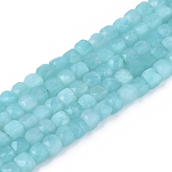 Natural Amazonite Beads Strands, Faceted, Cube, 4x4x4mm, Hole: 0.7mm, about 102pcs/strand, 15.35 inch(39cm)