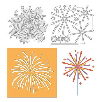 GLOBELAND 2Pcs 2Style Carbon Steel Cutting Dies Stencils, for DIY Scrapbooking/Photo Album, Decorative Embossing DIY Paper Card, Matte Platinum Color, Fireworks Pattern, 9x9.6x0.08cm, 1pcs/style