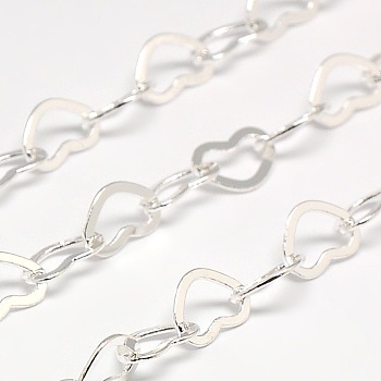 Brass Heart Link Chains, Soldered, with Spool, Silver Color Plated, 6x0.5mm, about 82.02 Feet(25m)/roll