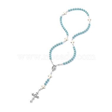 Synthetic Turquoise Rosary Bead Necklaces(NJEW-TA00122-02)-4