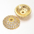 Apetalous Half Round/Dome Brass Micro Pave Cubic Zirconia Bead Caps, Golden, 11x3mm, Hole: 1mm(X1-ZIRC-D063-G)