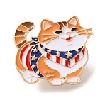 Independence Day Enamel Brooches, Light Gold Alloy Lapel Pin Backs for Backpack Clothes, Sandy Brown, Cat Shape, 26x29.5mm(AL-I003-01KCG-02)
