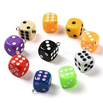 Opaque Acrylic Pendants, Dice Charms with Platinum Plated Iron Loops, Mixed Color, 23x19x19mm, Hole: 2mm(SACR-F012-01)